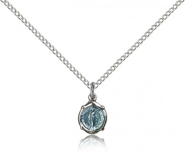 Charm Miraculous Medal Necklace with Blue Enamel