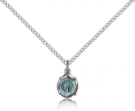 Charm Miraculous Medal Necklace with Blue Enamel