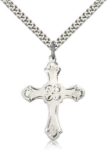 Women's Budded Edge Floral Center Cross Pendant