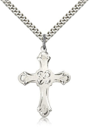 Women's Budded Edge Floral Center Cross Pendant
