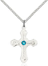 Cross Pendant with Dotted Etching with Birthstone Options for Youth