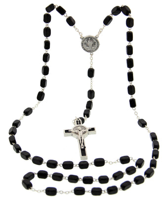 Men's St. Benedict black wood rosary 7mm with St. Benedict crucifix