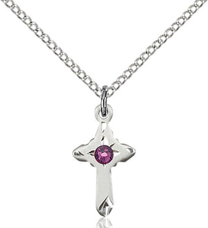 Child's Pointed Edge Cross Pendant with Birthstone Options