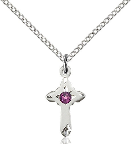 Child's Pointed Edge Cross Pendant with Birthstone Options