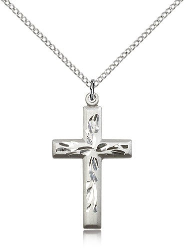 Women's Square Edge Cross with Vine Etching
