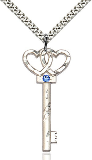 Larger Double Hearts Key Pendant with Birthstone