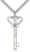 Larger Double Hearts Key Pendant with Birthstone