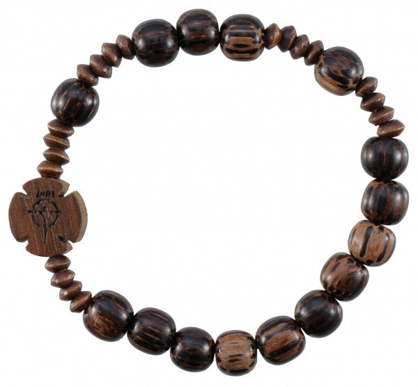 Wood Striped Cut Bead Rosary Bracelet - 8mm