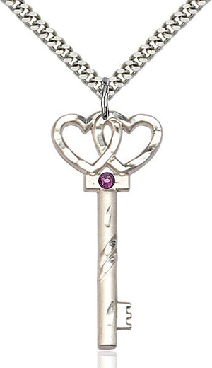 Larger Double Hearts Key Pendant with Birthstone