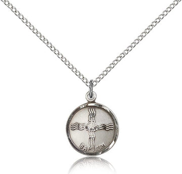 Baptism shell medal pendant in sterling silver