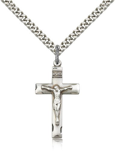 Women's Etched Border Crucifix Medal