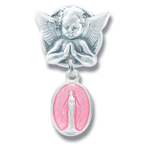 Baby Pin Guardian Angel and Pink Miraculous Medal