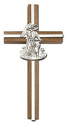 Guardian Angel 6" Wall Cross in Walnut Wood and Metal Inlay