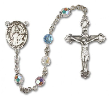 Our Lady of Consolation Rosary Sterling Silver Heirloom Rosary Fancy Crucifix