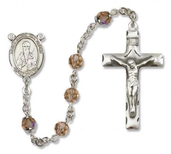 St. Basil the Great Sterling Silver Heirloom Rosary Squared Crucifix