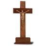 Standing Walnut Crucifix with Gold-tone Corpus and Base- 10 inch