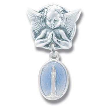 Baby Pin Guardian Angel and Blue Sterling Silver Miraculous Medal