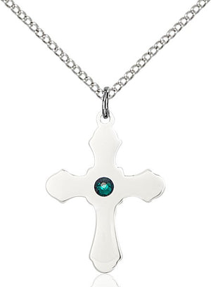 Medium High Polished Soft Edge Cross Pendant with Birthstone Options