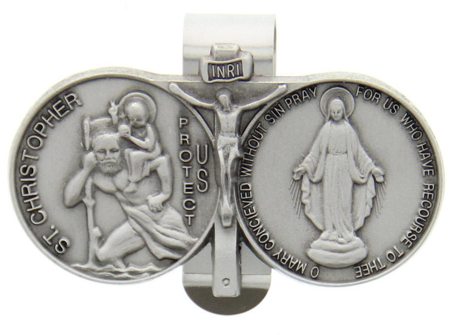 St. Christopher and Blessed Mary Visor Clip, Pewter - 2 5/8'W