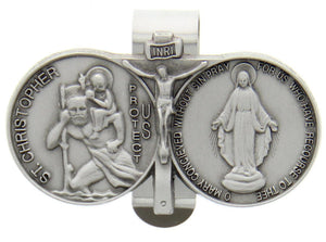 St. Christopher and Blessed Mary Visor Clip, Pewter - 2 5/8'W