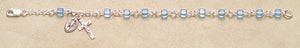 Rosary Bracelet - Sterling Silver with Aqua Swarovski Cube