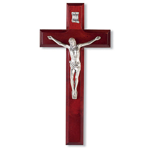 Dark Cherry Wall Crucifix Pewter Corpus - 10 inch