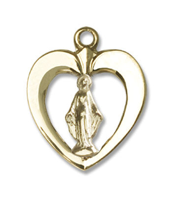 Two-Tone Open-Cut Heart Miraculous Medal Necklace