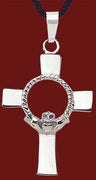 Stainless Steel Claddagh Cross Pendant - 1 1/4'H