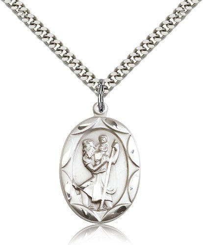 St. Christopher Necklace Scalloped Edge