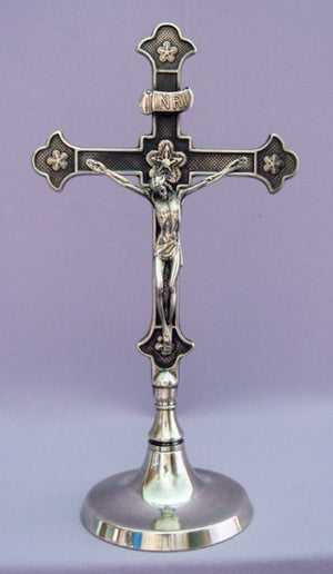 Standing Crucifix in Silver Plated Brass - 11.5'H