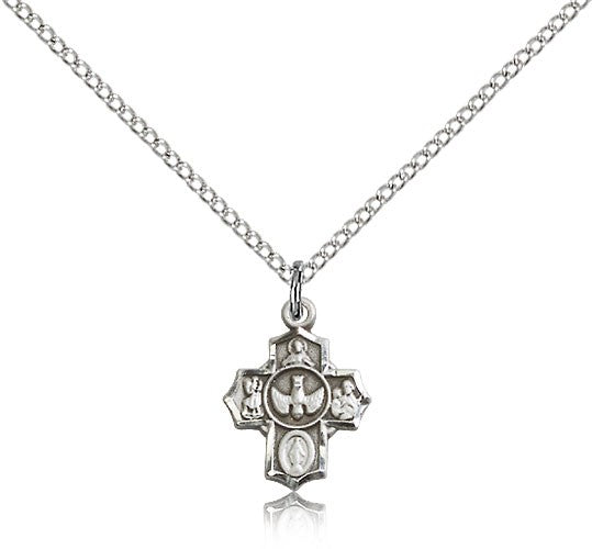 5 Way with Red Center Petite Charm Medal Necklace