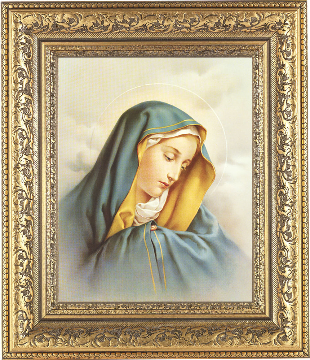 Sorrowful Mary framed print depicting Our Lady of Sorrows in prayer
