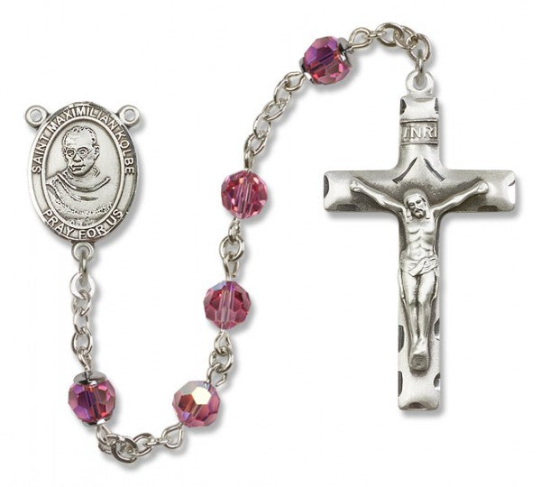 St. Maximilian Kolbe Sterling Silver Heirloom Rosary Squared Crucifix