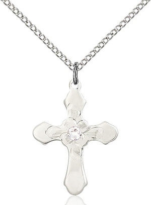 Floral Center Youth Cross Pendant with Birthstone Options