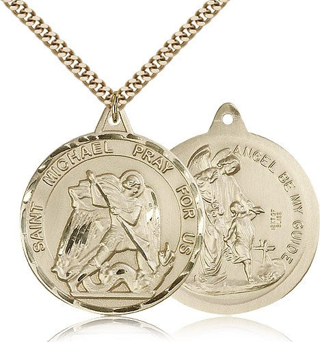 Large Round Double-sided St. Michael Guardian Angel Medal for Women