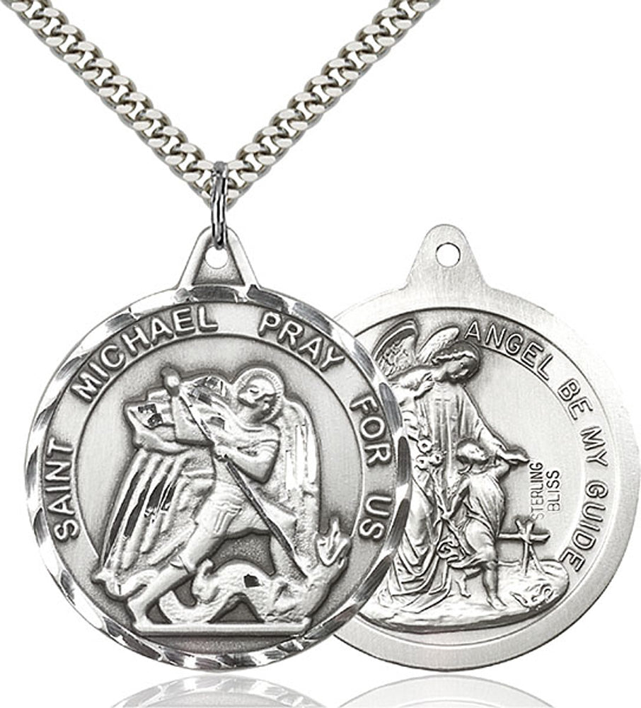Large Round Double-sided St. Michael Guardian Angel Medal for Women