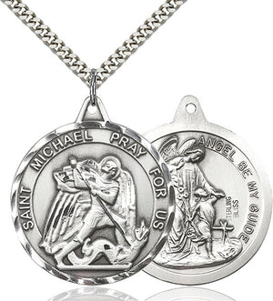 Large Round Double-sided St. Michael Guardian Angel Medal for Women