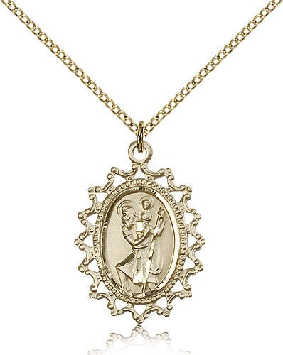 Pointed Open-Cut Border St. Christopher Necklace
