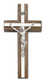 Classic Crucifix Wall Cross in Walnut and Metal Inlay 4"