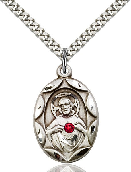 Oval Etched Scapular Pendant with Birthstone Options