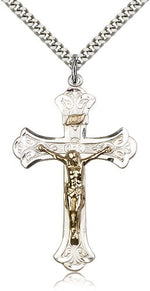 Men's High Polished Crucifix Necklace Two-Tone