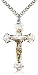 Men's High Polished Crucifix Necklace Two-Tone