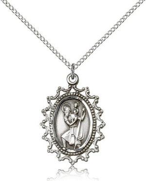 Pointed Open-Cut Border St. Christopher Necklace