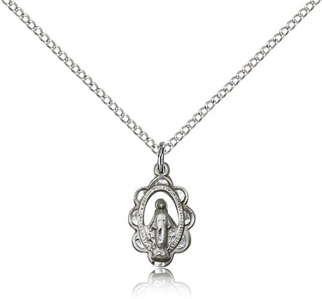 Open-Cut Miraculous Medal Necklace with Scalloped Border