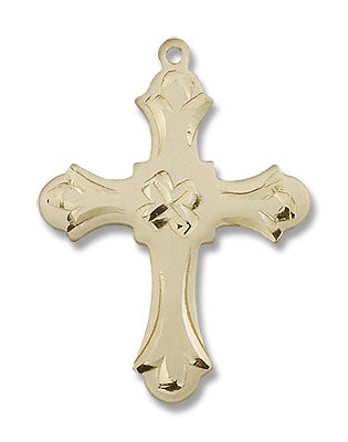 Women's Budded Edge Floral Center Cross Pendant