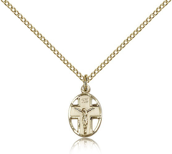 Small Cut-Out Oval Cross and Crucifix Pendant