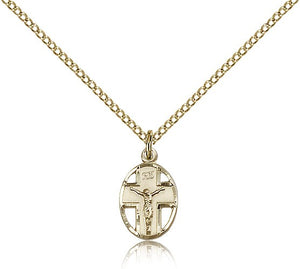 Small Cut-Out Oval Cross and Crucifix Pendant