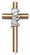 Praying Boy Cross in Walnut 6" with Metal Inlay