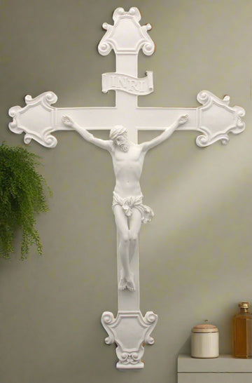 White resin wall crucifix, 16 inch