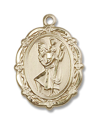 Floral Border Oval St. Christopher Necklace